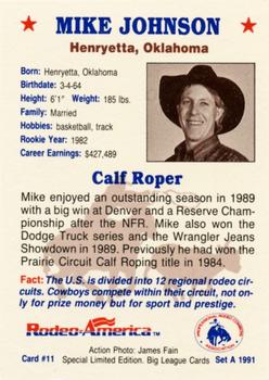 1991 Rodeo America Set A #11 Mike Johnson Back